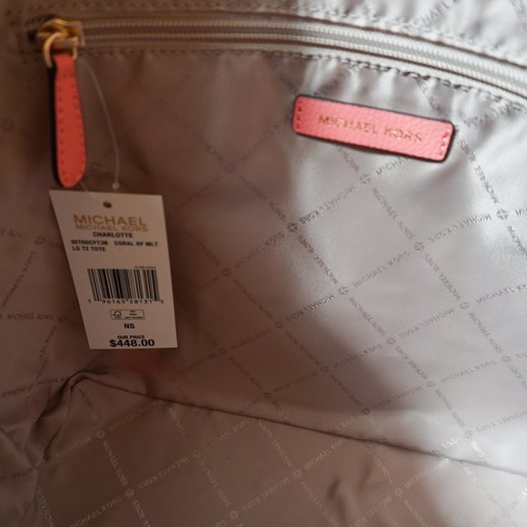 Michael Kors Charlotte Large Top Zip Shoulder Tote Bag MK Coral Reef Multi - Picture 10 of 11